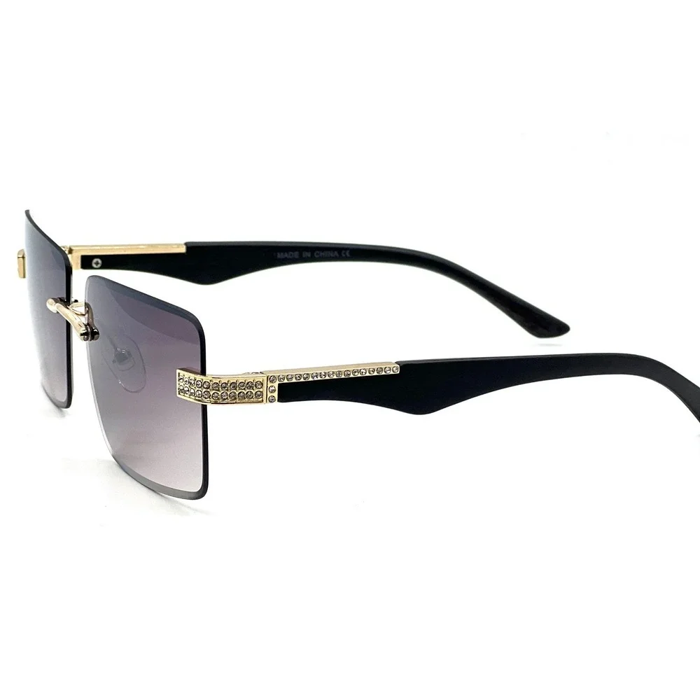 Rhinestone Men‎ Sunglasses Fashion Designer Rimless Square Frame Shades Eyewear